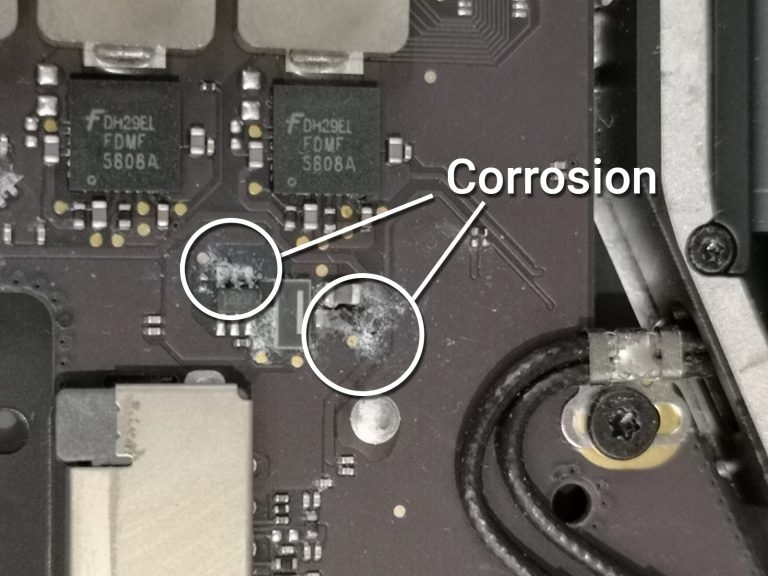 Corrosion from Water damage laptop