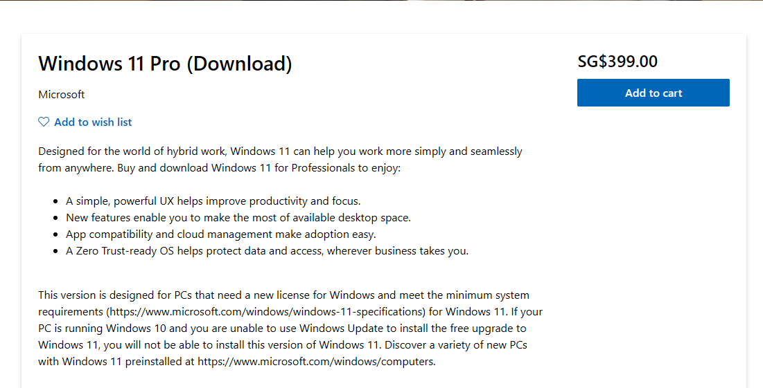 Windows 11 Pro (Download) S$399